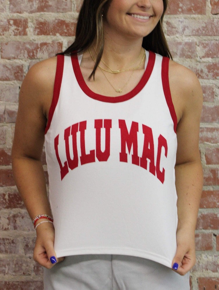 Lulu Mac Cardinal Red Lettering Tank Top