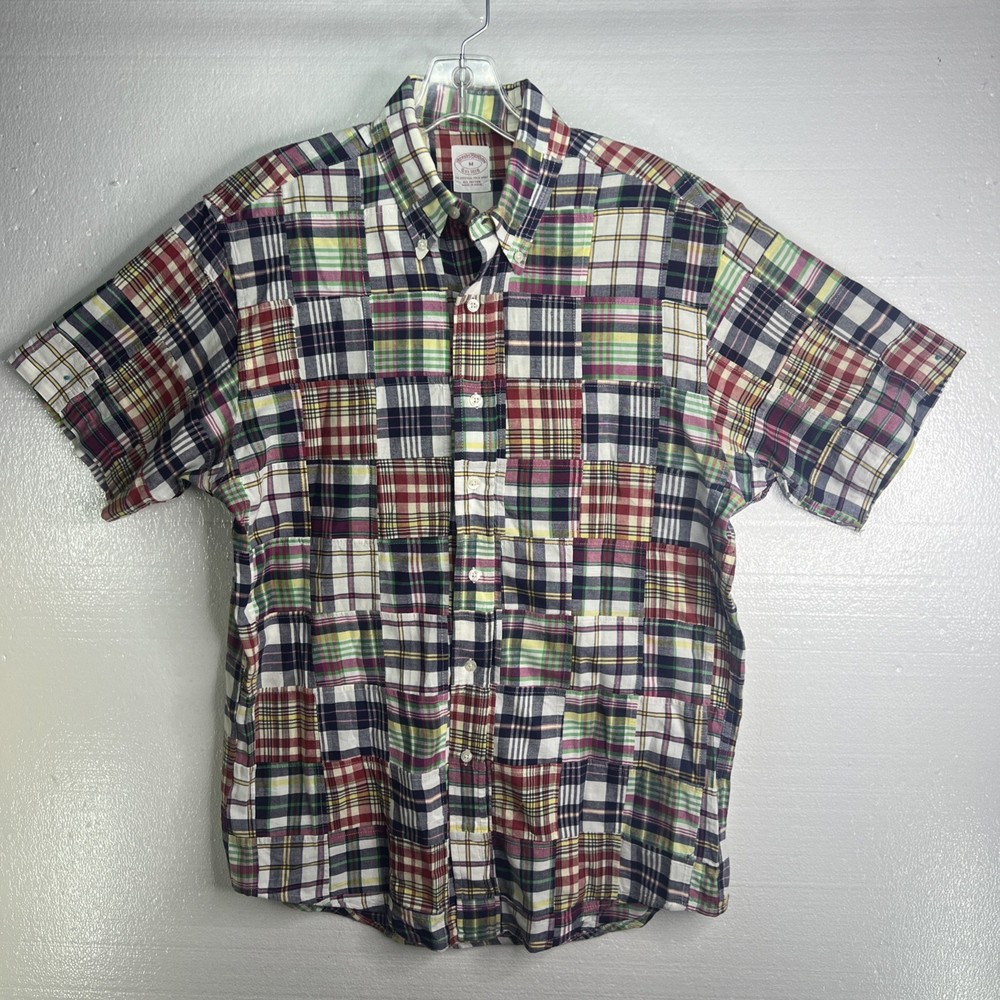 Brooks Brothers Patchwork Style Short Sleeve Button Shirt - Size M - 100% Cotton