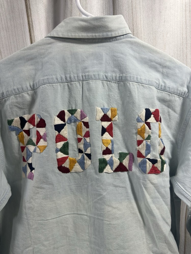 Polo Ralph Lauren Women's M Remsey Embroidered Logo Denim Shirt Blue Chambray