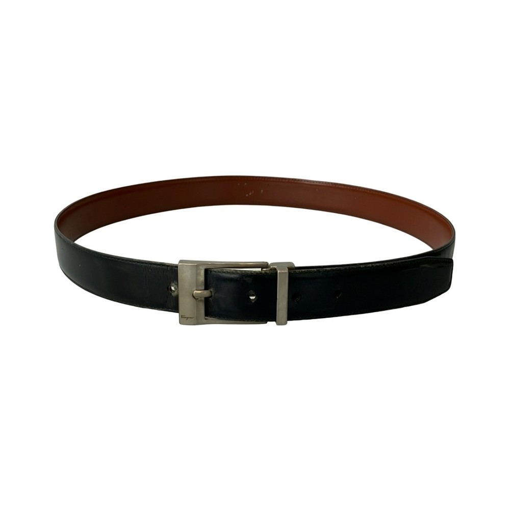 Salvatore Ferragamo Mens Silver Buckle Belt with Surface Dirt Detail 51bd