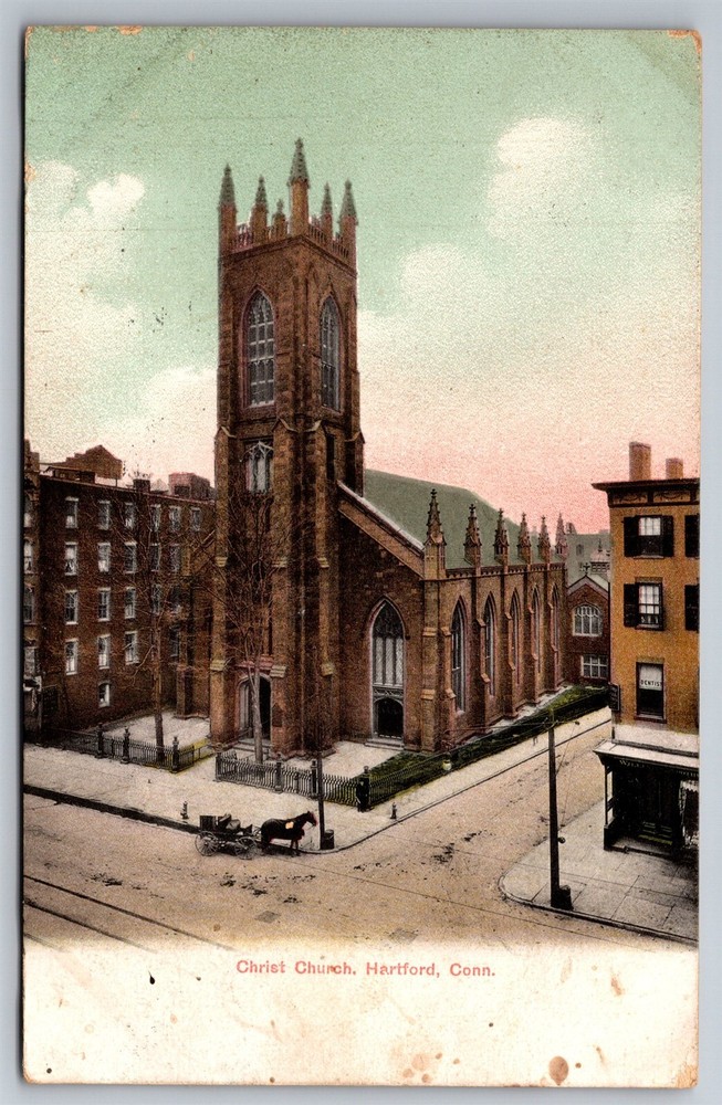 Christ Church Birdseye View Horse Wagon St Hartford CN C1907 UDB Postcard AB7