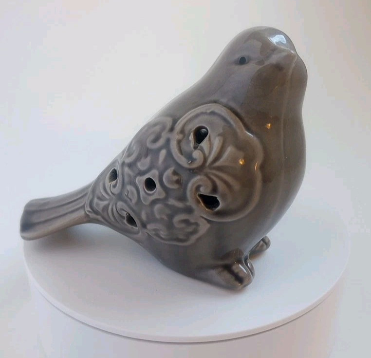 Chubby Ceramic Shelfie Bird Figurine Gray Boho Cottage Modern Scandi Farmhouse