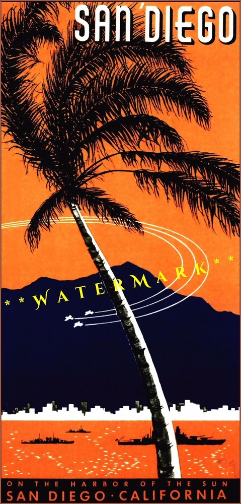 San Diego California 1950 Vintage Poster Print Sailing Travel Sun Palms