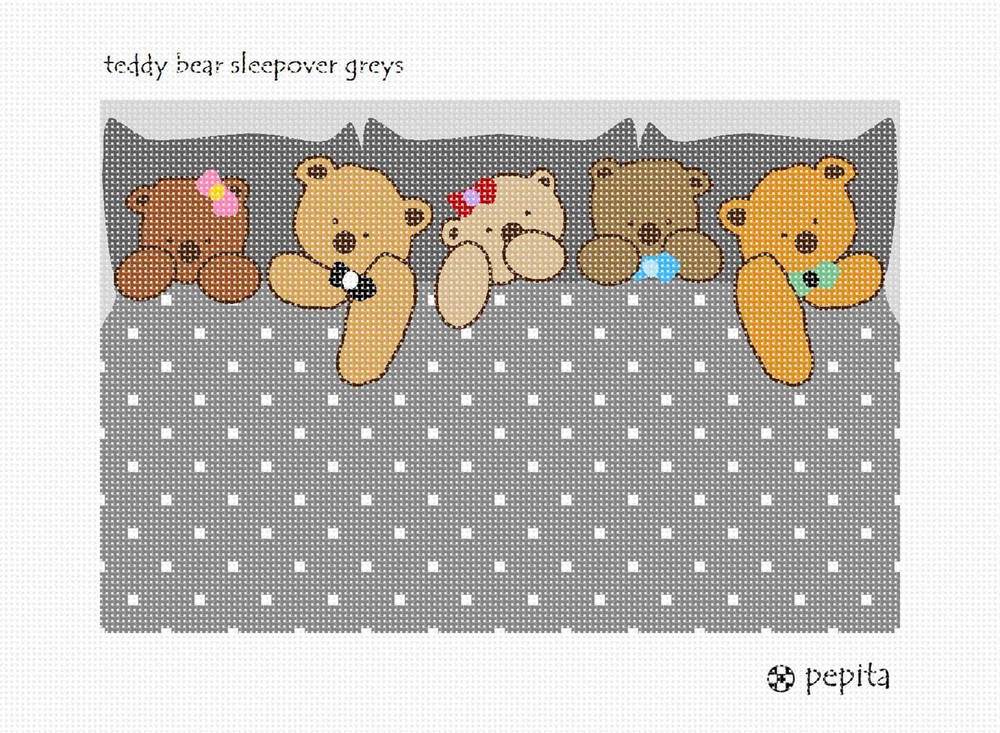 Explore the Grey Teddy Bear Sleepover Needlepoint Kit or Canvas for Cozy Crafting Fun