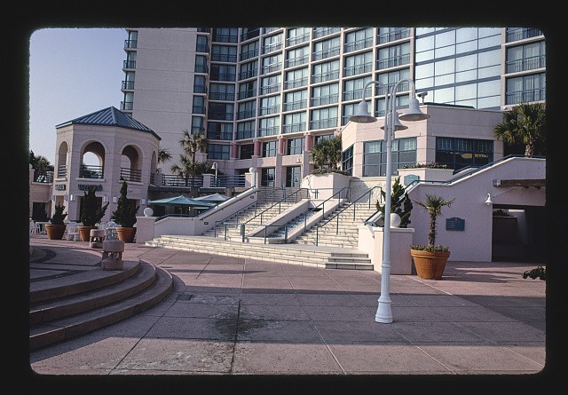 Photo:Daytona Beach Florida Marriott Hotel 1990 Entrance Stairs Plaza