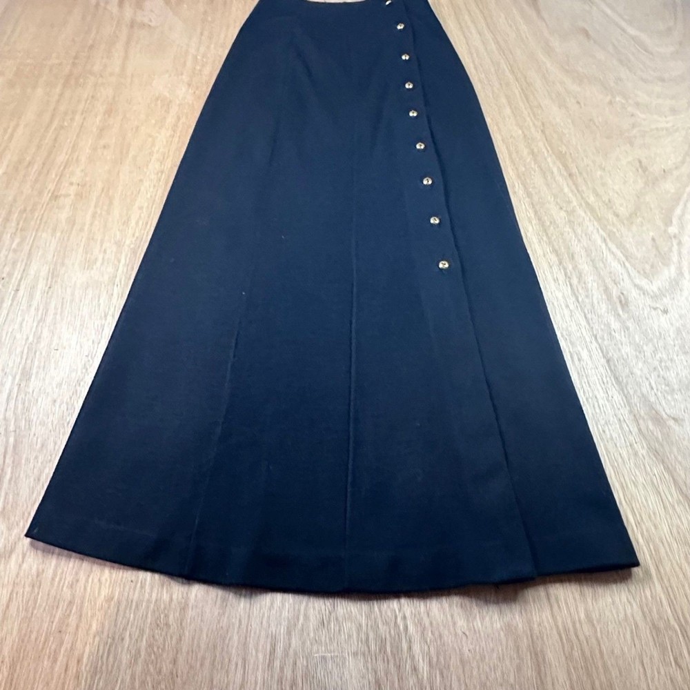 Vintage Union Made Black A-Line Midi Skirt Button Front XXS 22” Waist
