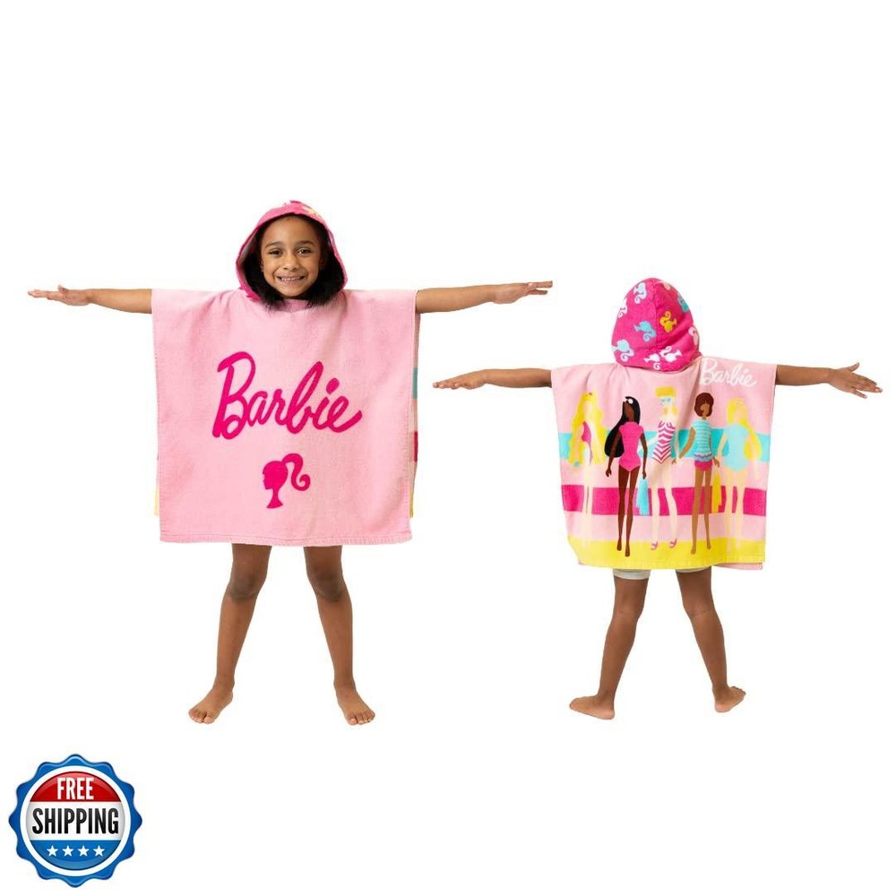 Franco Barbie Hooded Towel Poncho for Kids 24x22 Inch Absorbent