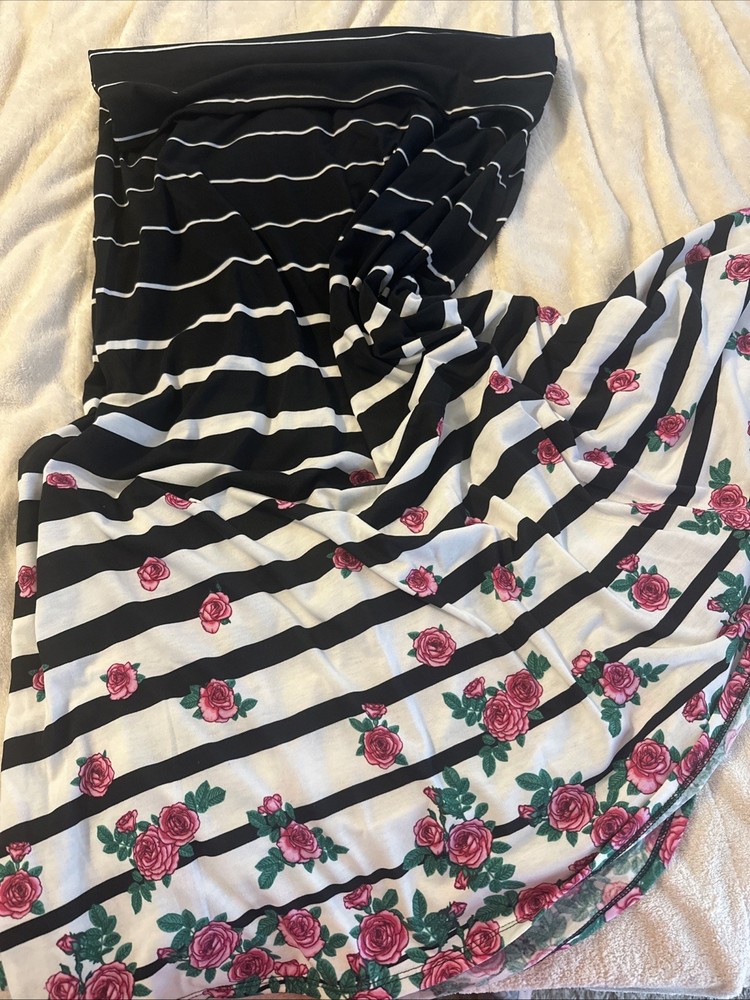 LuLaRoe Maxi Skirt Stripes With Floral Detail 3XL