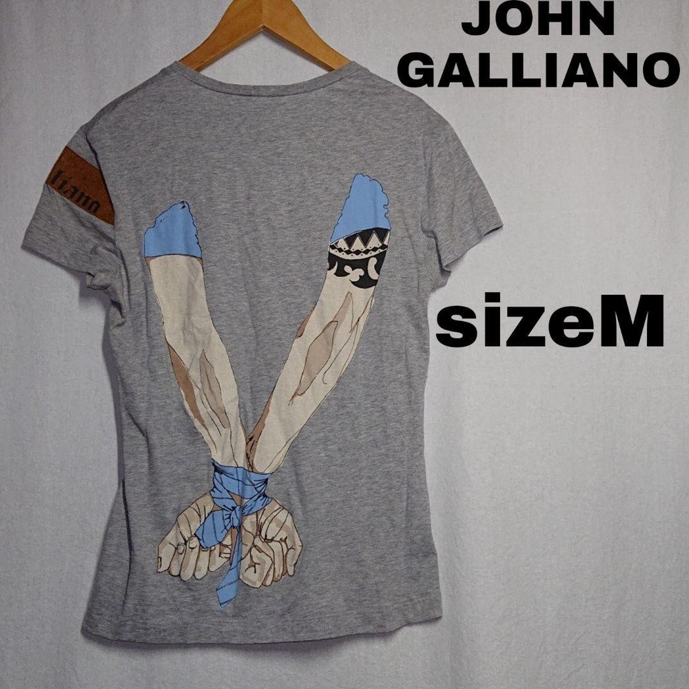 JOHN GALLIANO V-Neck T-Shirt with Suede Arm Patch, Size M