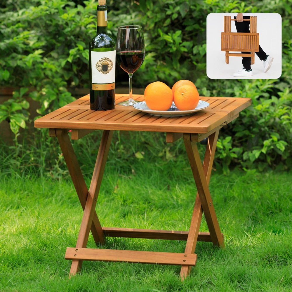 Acacia Wood Folding Bistro Side Table 19.5 Inch 200 lb Capacity No Assembly Needed-image
