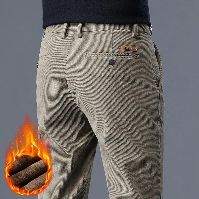 Men's Corduroy Casual Pants Chenille Thick Stretch Business Trousers Mid-rise