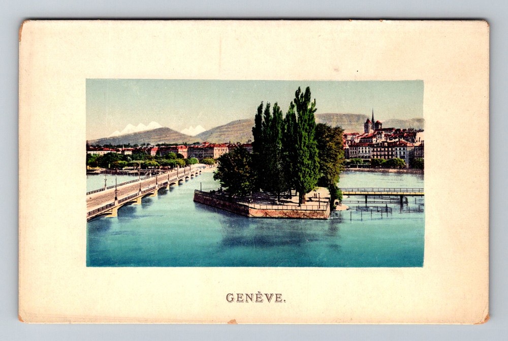 Switzerland- Geneva Island Lake & City View Postal Old Card PC Vintage Postcard