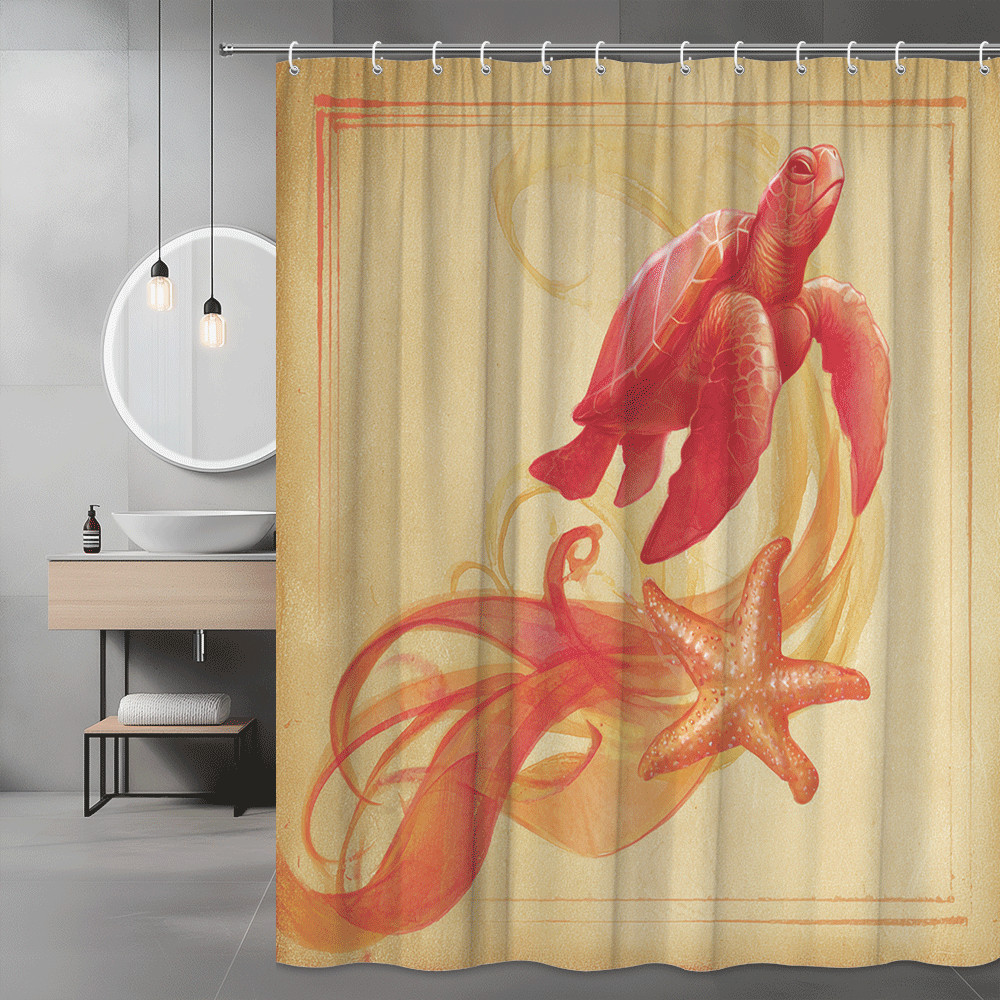 Sea Turtle and Starfish Shower Curtain Ocean Print