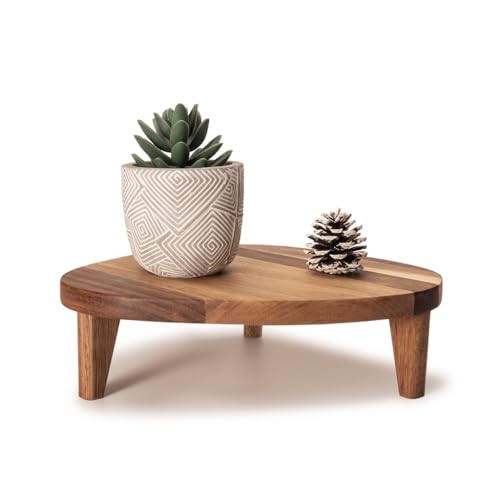 Acacia Wood Farmhouse Corner Pedestal Stand Triangle Riser for Home Decor-image
