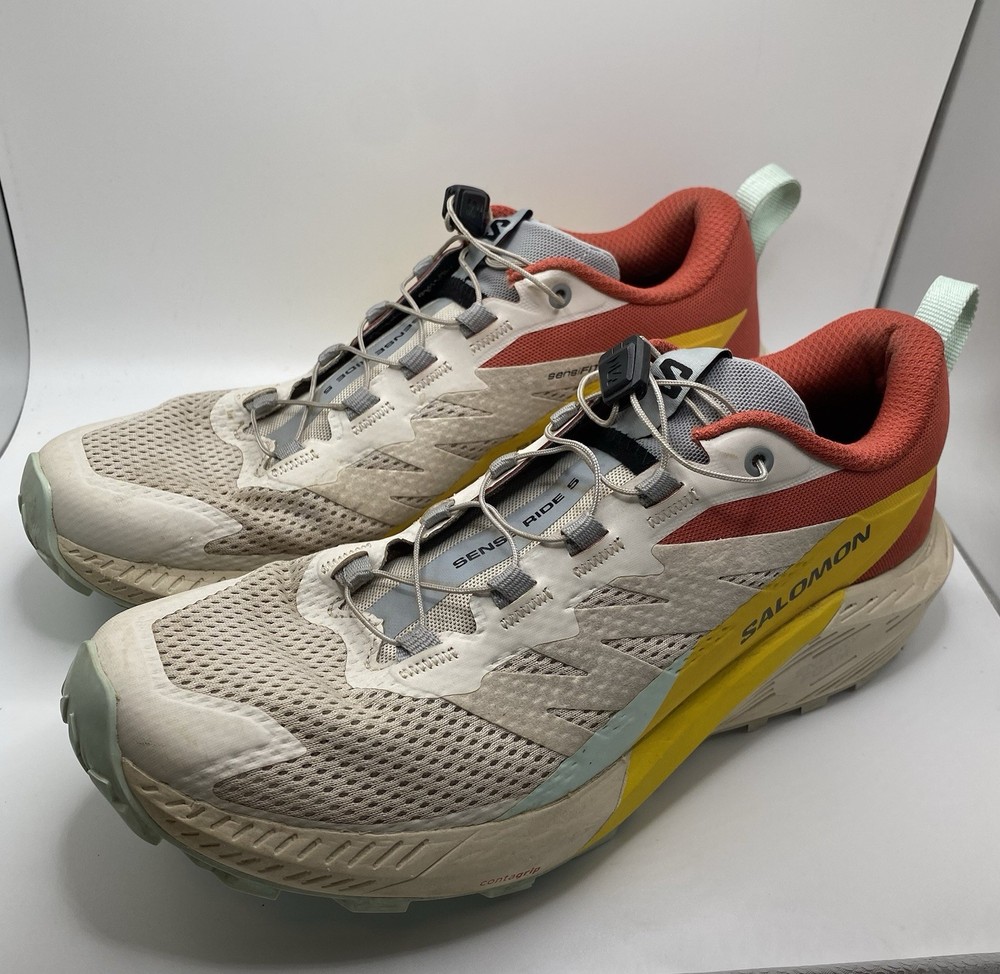 Salomon Sense Ride 5 Womens Trail Running Shoes Rainy Day Hot Sauce Size US 9