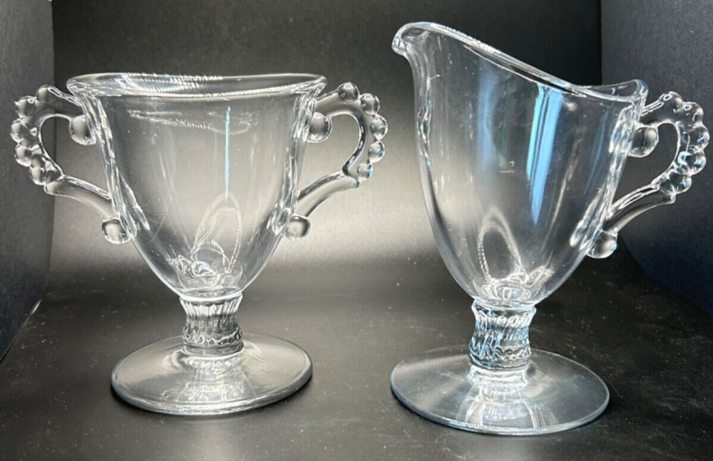 Crystal Clear Imperial Candlewick Pedestal Creamer and Sugar Set