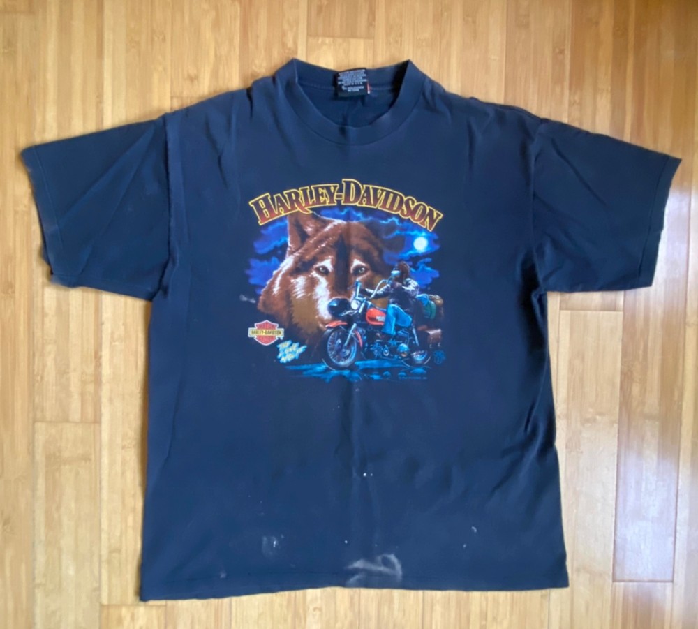 Vintage Harley Davidson Shirt XL Single Stitch The Lone Wolf Holoubek 1989 Faded