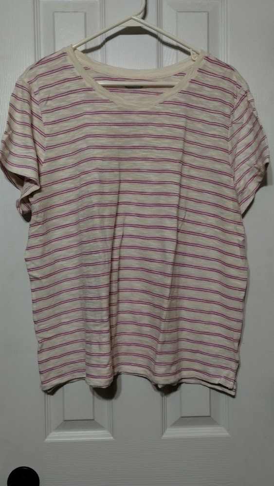 Old Navy XXL Ivory Tee Shirt Purple Stripe Short Sleeve Soft Cotton Casual Top