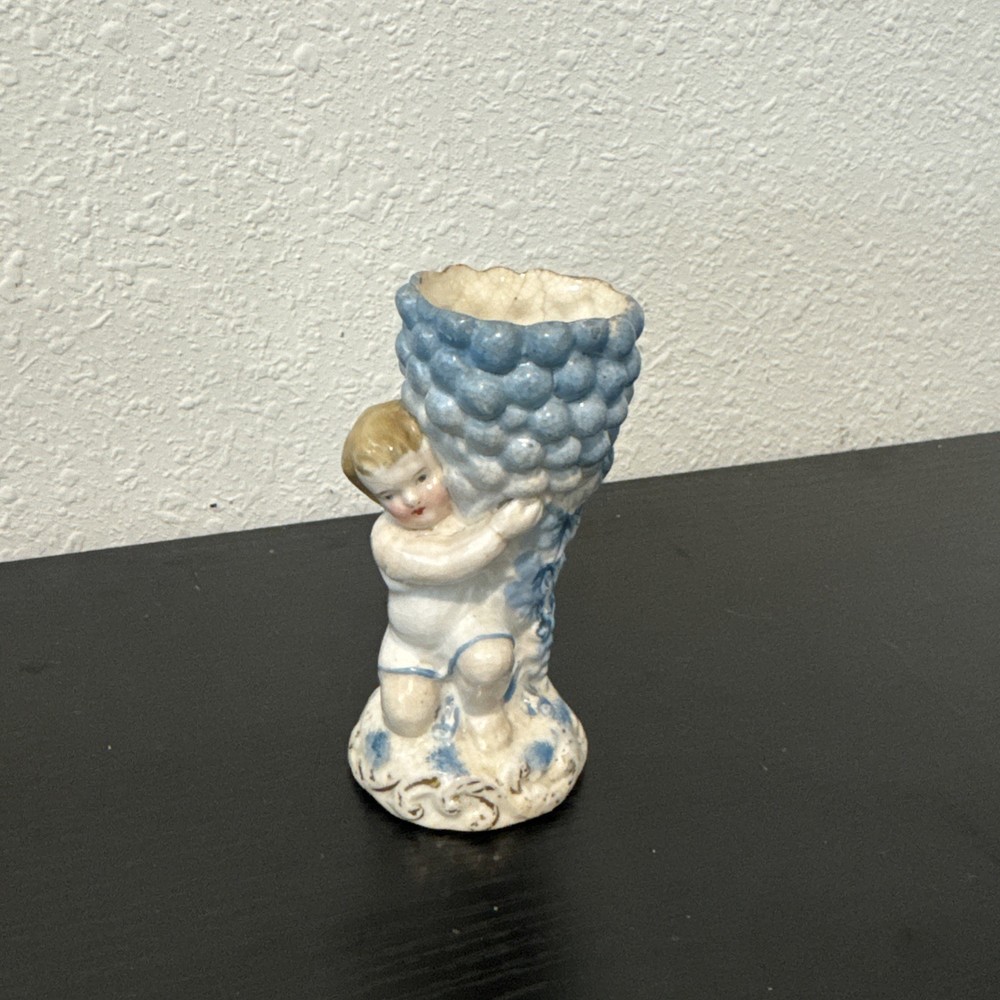 Antique German Bisque Porcelain Boy Match Holder