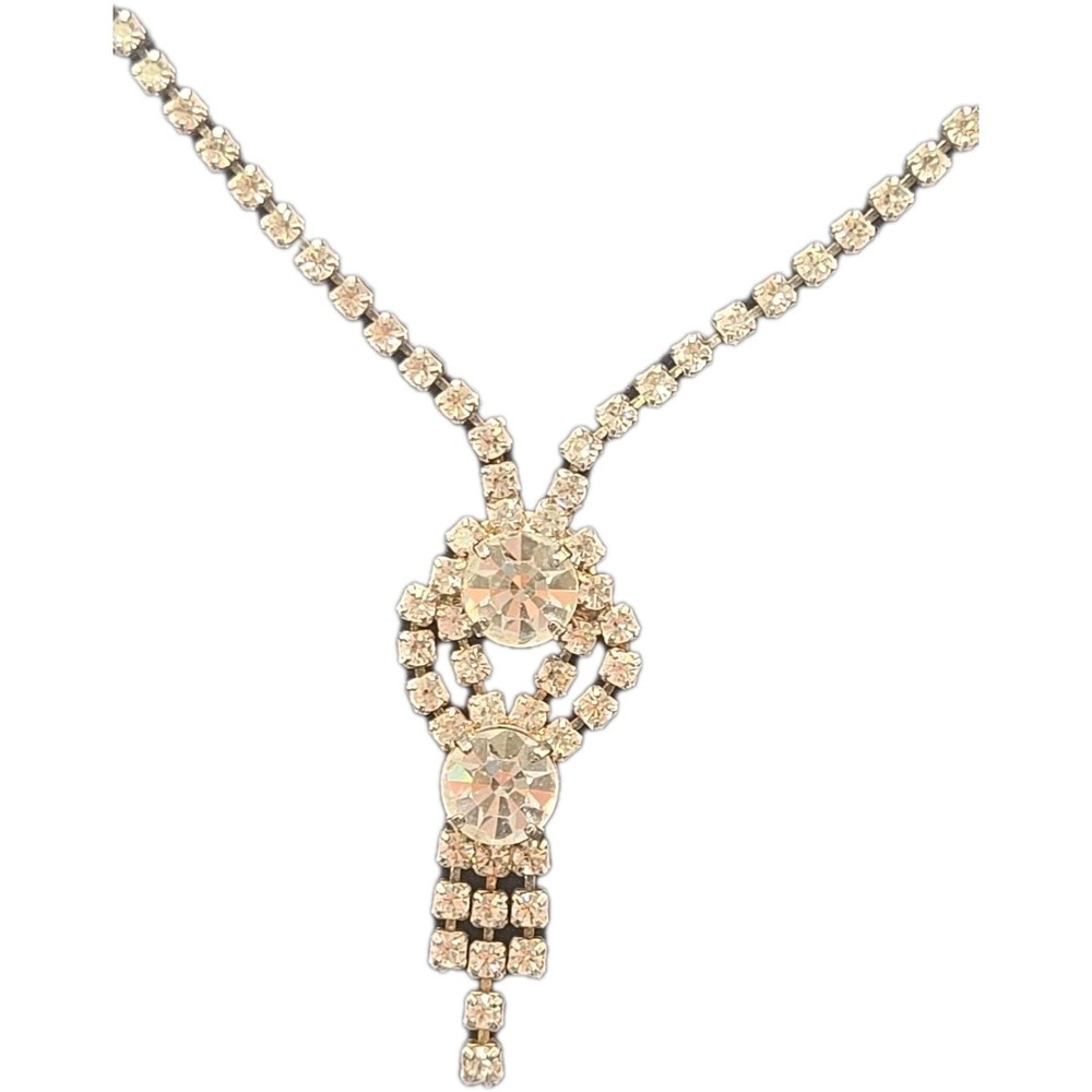 Vintage Statement Clear Rhinestones Necklace 16 Inch Hollywood Regency 1950s