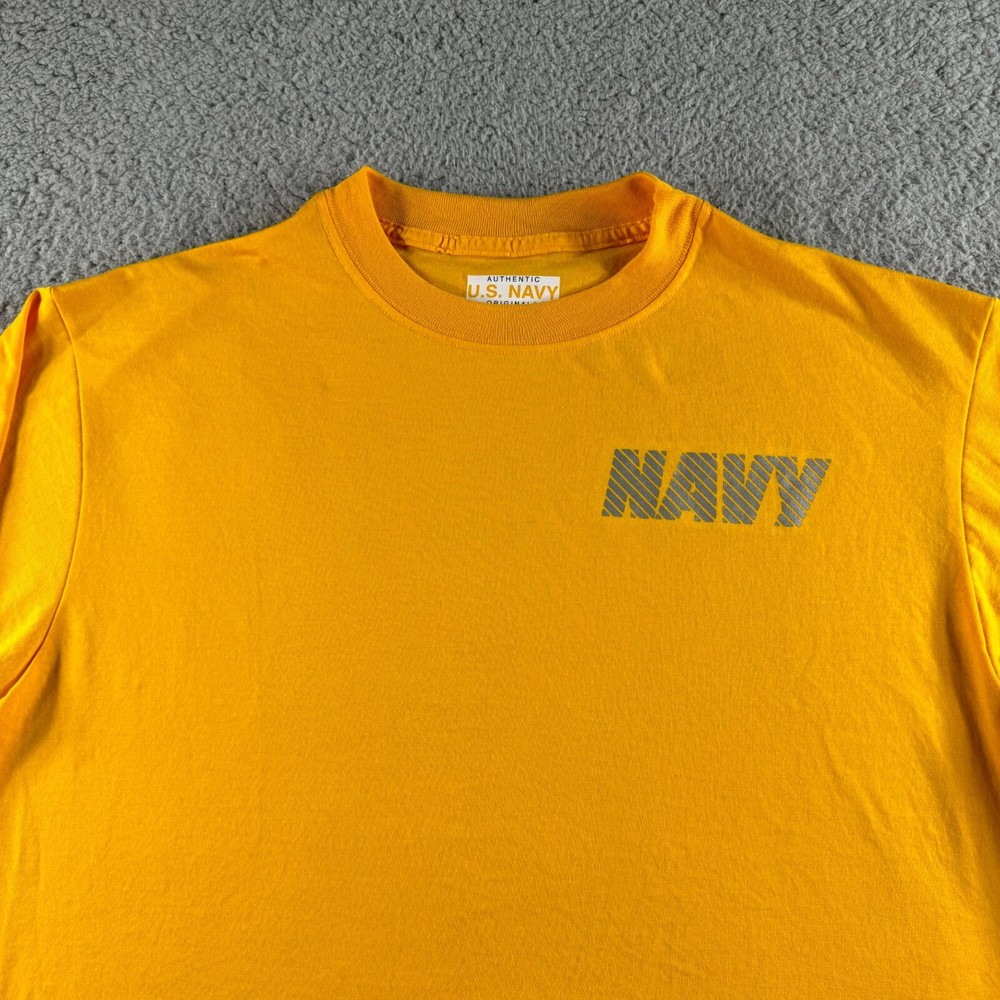 NEW US Navy T Shirt Mens Medium Yellow Tee Long Sleeve Authentic USA M.J. Soffe