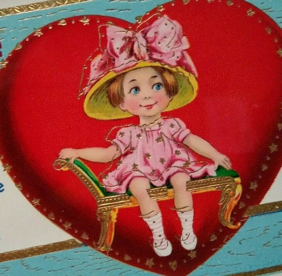 Valentines Day Postcard Girl Seated Inside Heart Barton & Spooner Series 7130