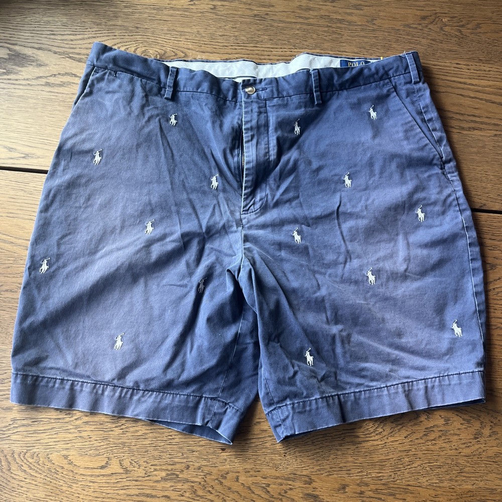Polo Ralph Lauren Shorts Men's 42 Blue All Over Pony Stretch Classic Fit Chino