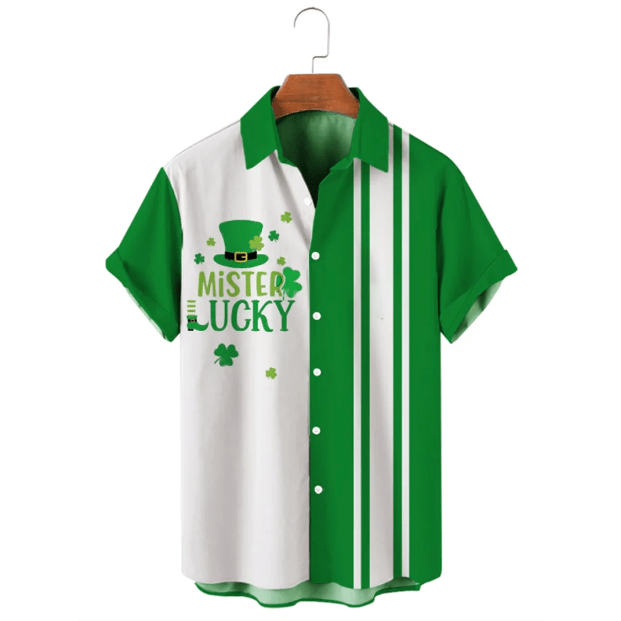 Lucky Clover Beer Glass Hawaiian Shirt St Patricks Day Festival Button Down