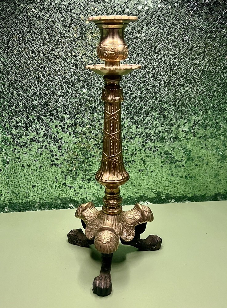 Beautiful Cast Iron Claw Feet And Brass Tripod 12” Candlestick