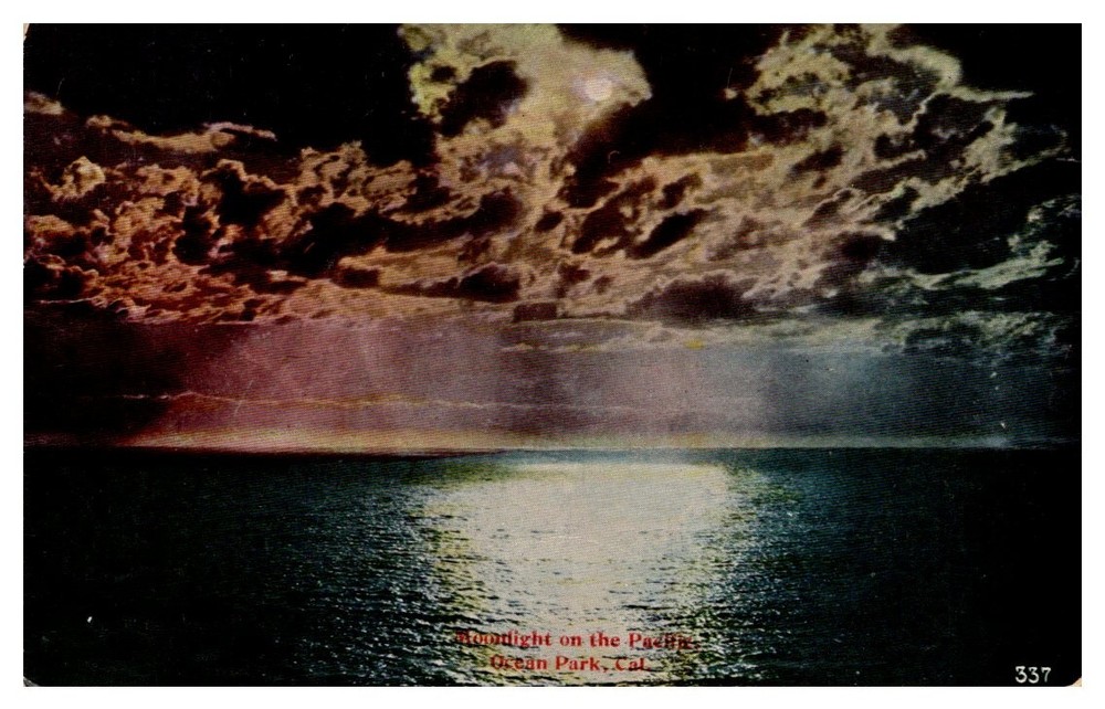 c1910 Moonlight On The Pacific Ocean Ocean Park California Vintage Postcard