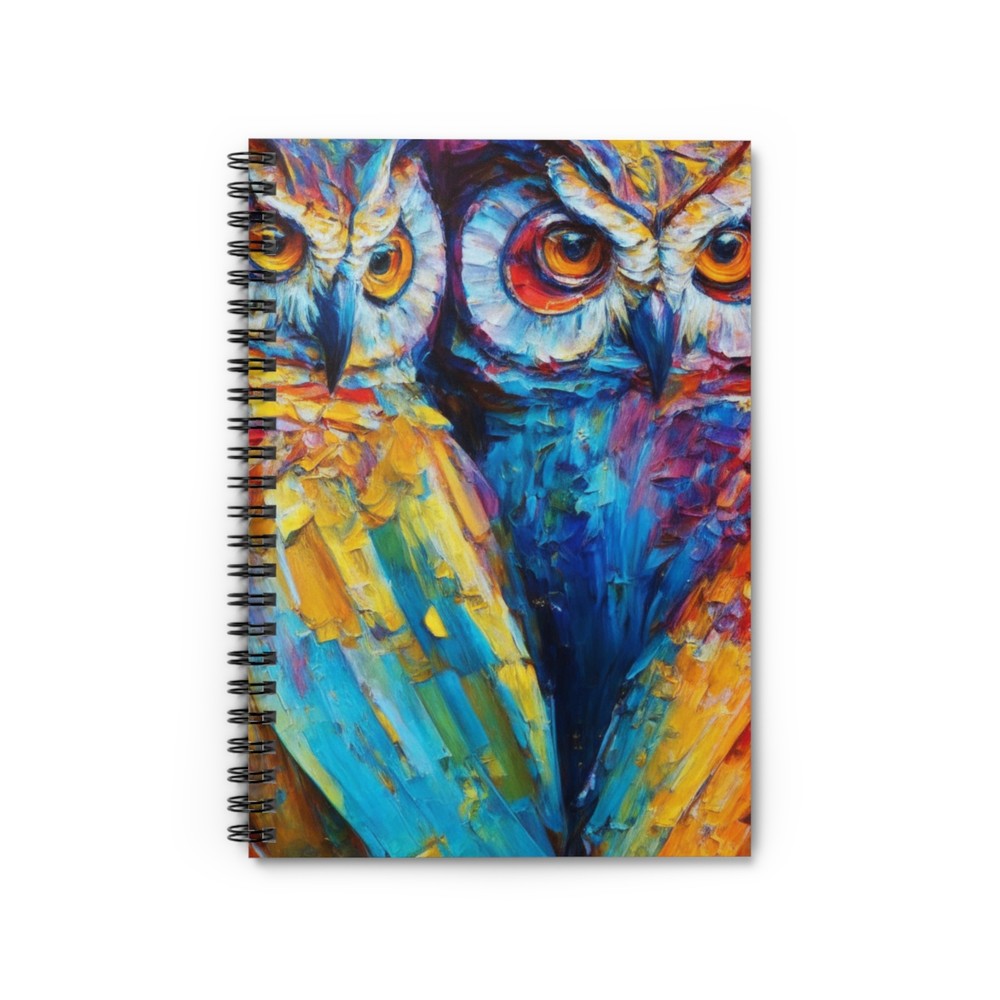 Abstract Art Spiral Notebook Ruled Line Colorful Owls Note Taking Journal-image