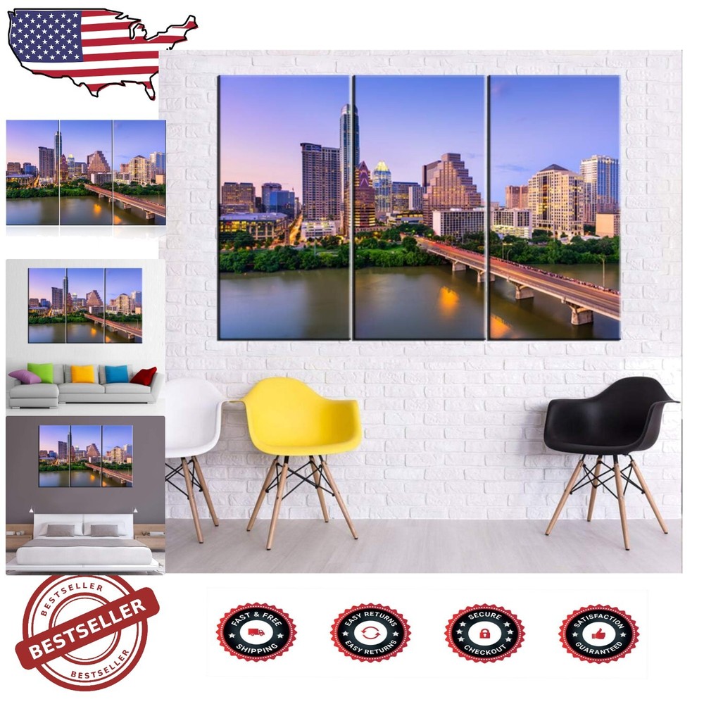 Modern Austin Skyline 3-Panel Canvas Art for Home or Office Décor