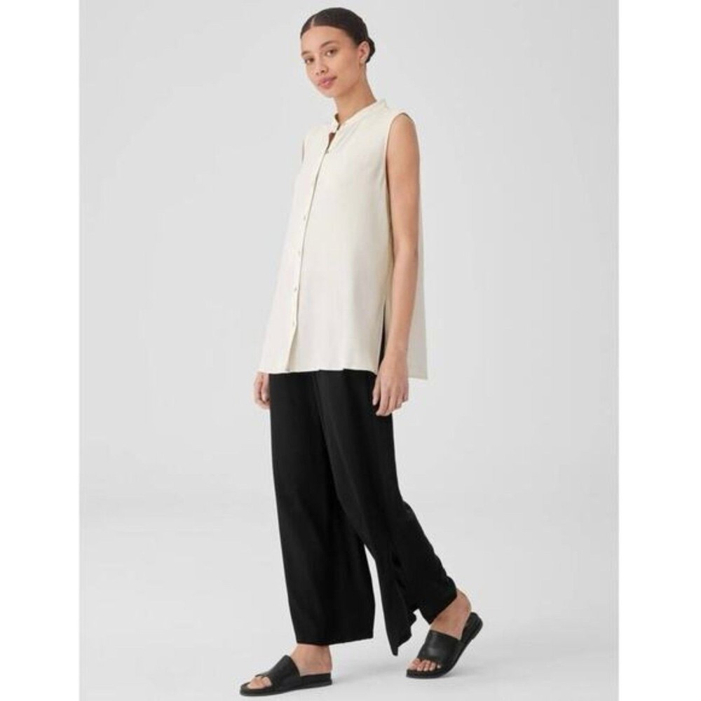 Eileen Fisher Silk Georgette Crepe Sleeveless Button Down Top Women’s S