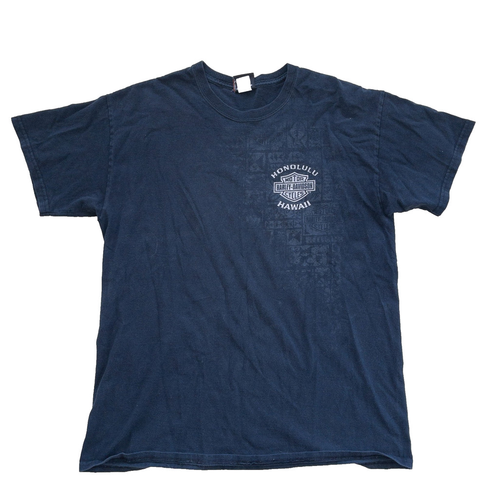 VTG Harley Davidson Honolulu Hawaii Dealer T Shirt Mens L Black Back Graphic