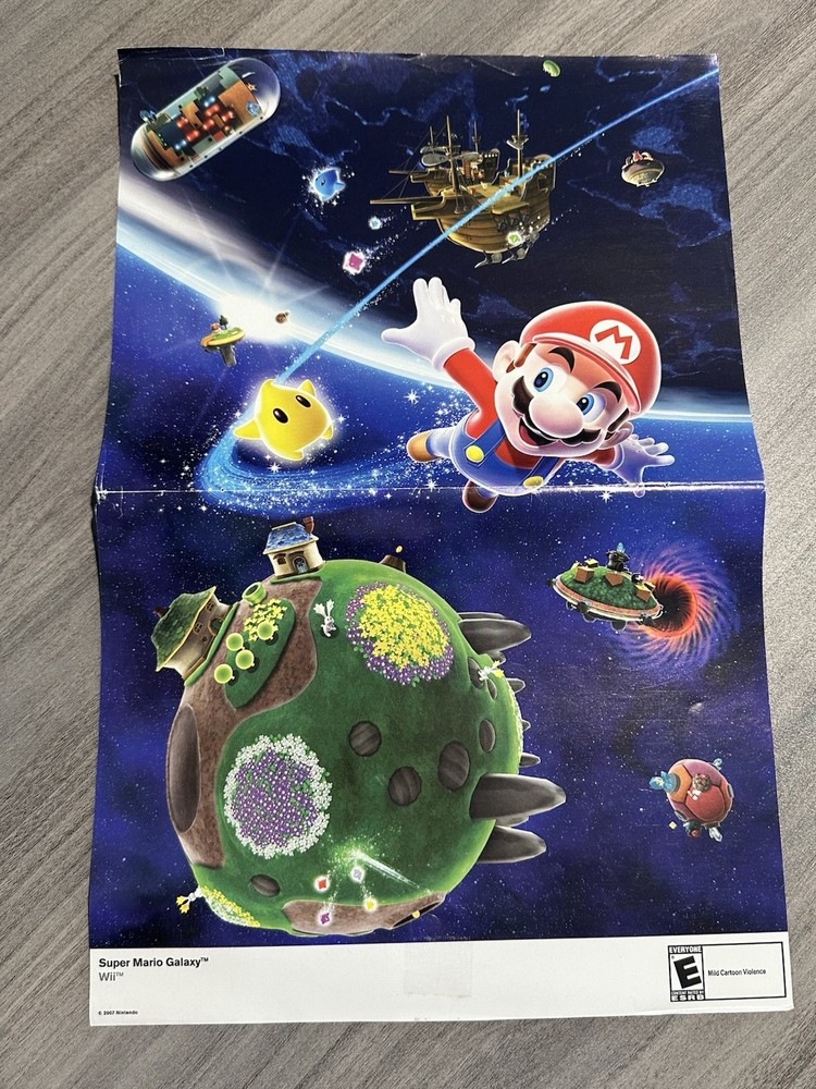 2007 Official Super Mario Galaxy Double Sided Poster Nintendo Wii 10x16