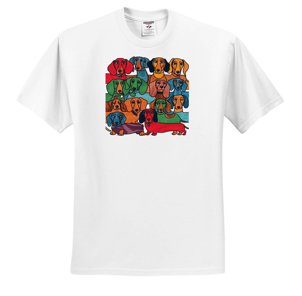 Fun Cool Abstract Dachshund Puppy Dog Pattern T-Shirt by 3dRose
