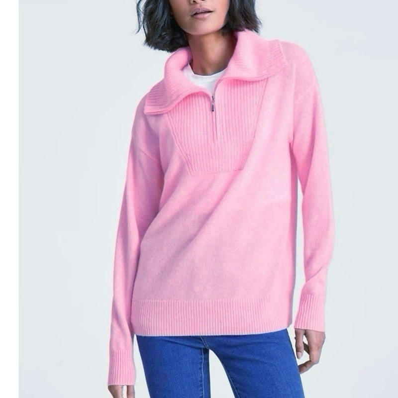 Charter Club Luxury 100% Cashmere Women's Size XL Quarter-Zip Sweater Pink