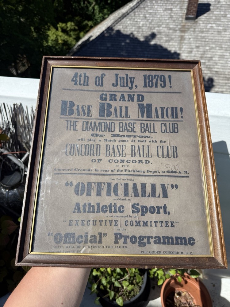 July 4th 1879 Concord BaseBall Club Antique Framed Game Advertisement Early