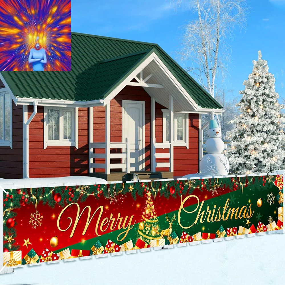 Red Green Christmas Decorations Banner Large Merry Christmas Yard Banner Glitter
