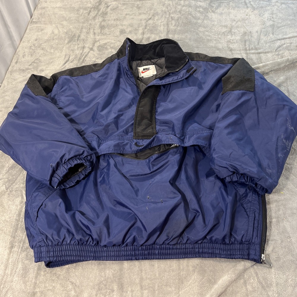 Vintage Nike 90s Puffer Jacket Coat Mens Size XL Big Swoosh Blue Front Pocket