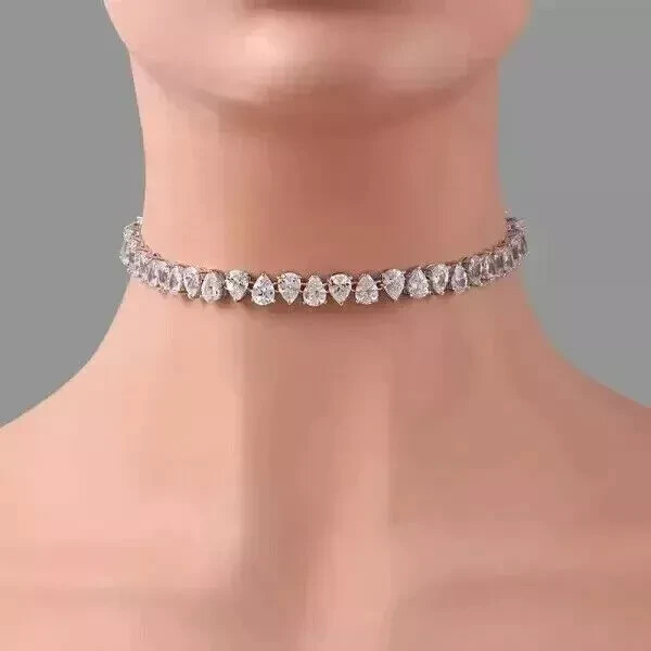 20Ct Pear Cut Lab Created Diamond Tennis Choker Necklace white gold plated