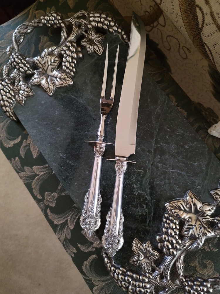 Grande Baroque by Wallace Sterling Silver Carving Set 2pc Knife Fork NEVER USED!