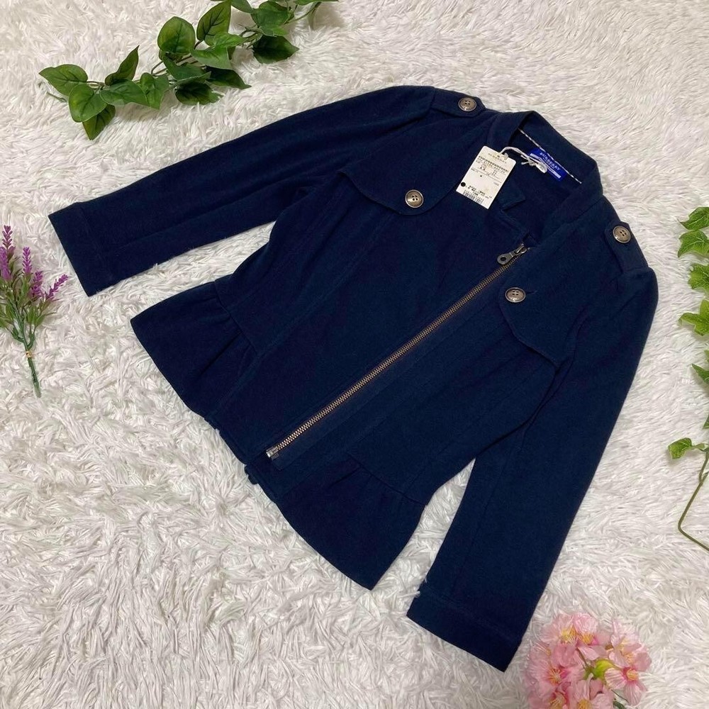 Burberry Blue Label 3/4 Sleeve Jacket Zip up Thin Navy Cotton Women Size 38 Used