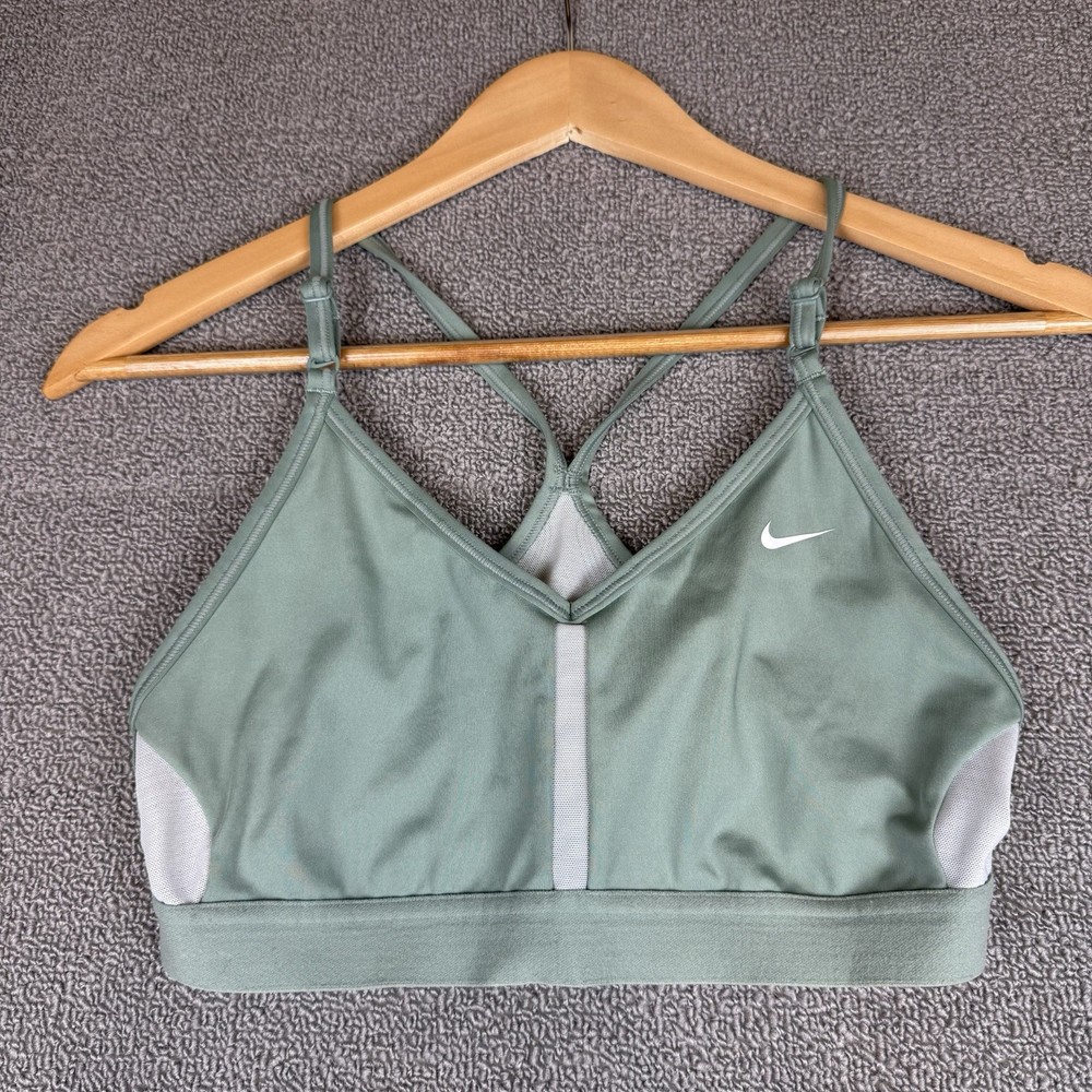NIKE Women Sz Medium Indy Sports Bra Yoga Pickleball Smoke Jade Swoosh Unlined