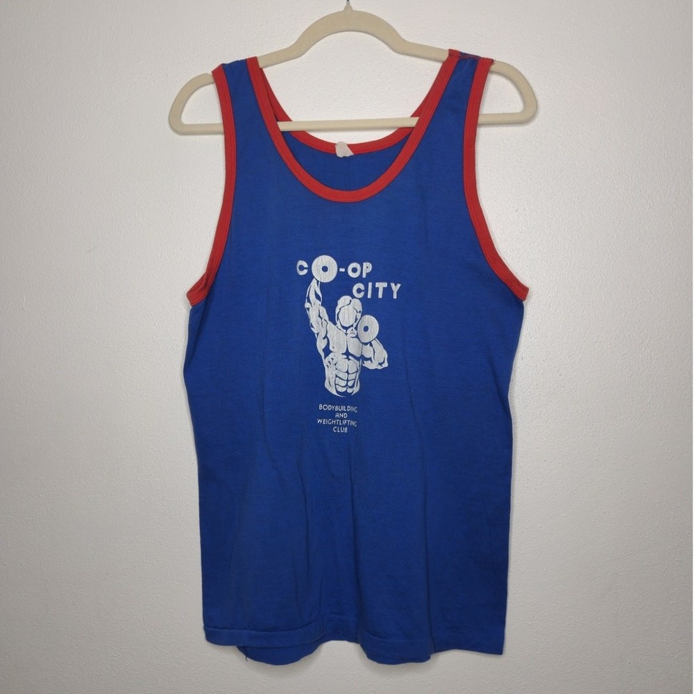 Vintage 60s Style 70s Co Op City Bodybuilding Weightlifting Club Tank Top Shirt