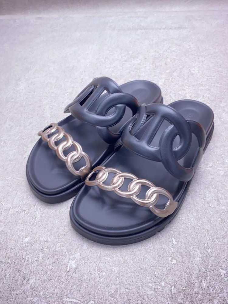 Authentic HERMES Extra Sandal Chaine d'Ancre EU 35 Black Leather Pre-Owned