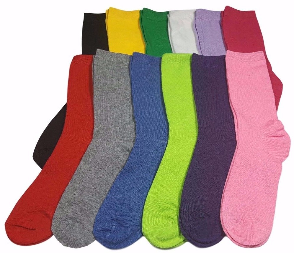 12 Pairs Women's Socks Cotton Crew Ladies Assorted Colors Dozen Pack Size 9-11