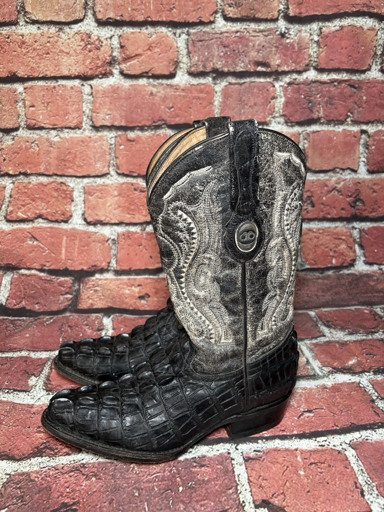 Vintage Black Leather and Crocodile Cowboy Boots Men's 7M