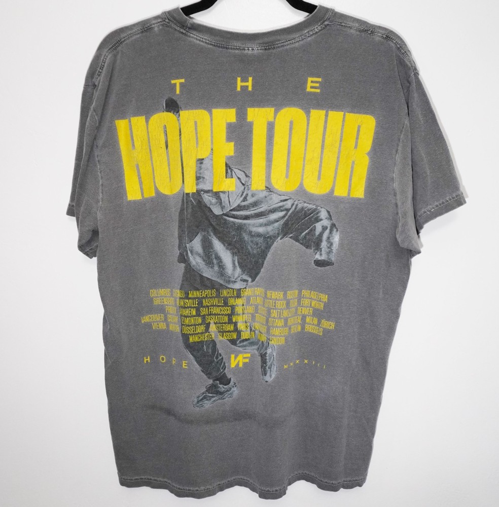 NF The Hope Tour 2023 Concert Gray Yellow Graphic Band Tee Men's Size Large