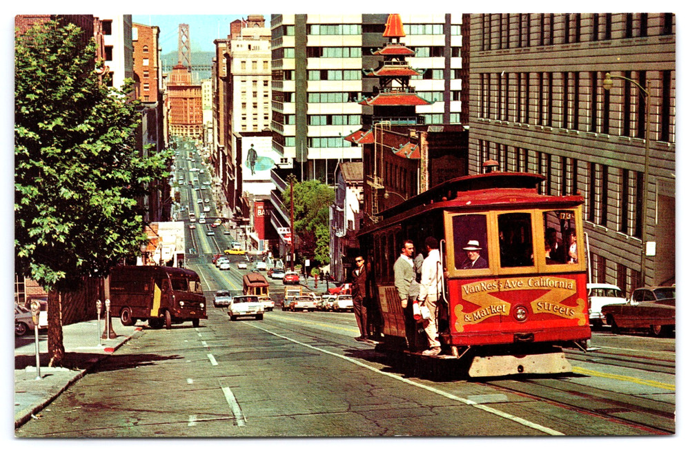 San Francisco California CA California Street View Cars Vintage Photo Postcard